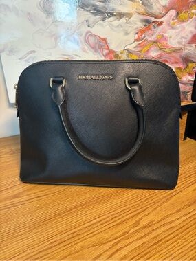 Michael Kors Black Saffiano Dome Satchel with Gold Logo
